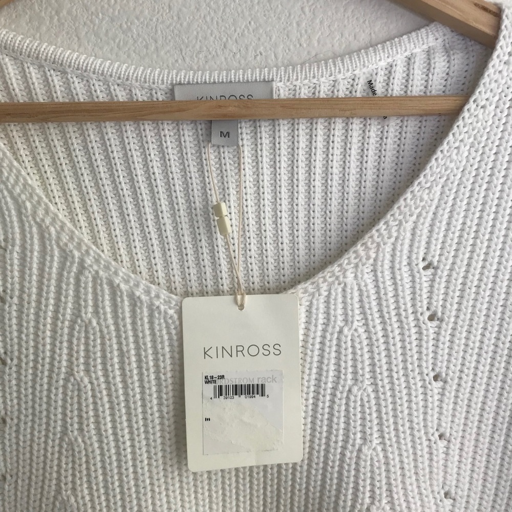 NWT Kinross White Cotton Vee V-Neck Sweater Top M - Picture 4 of 6
